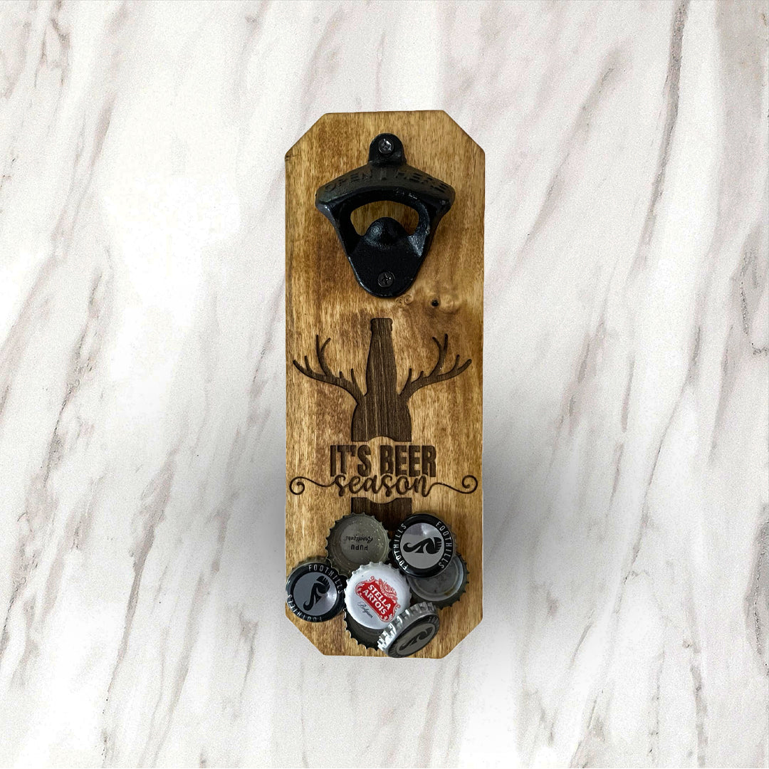 Wall Mounted Bottle Opener - Magnetic Cap Catcher - Beer Me