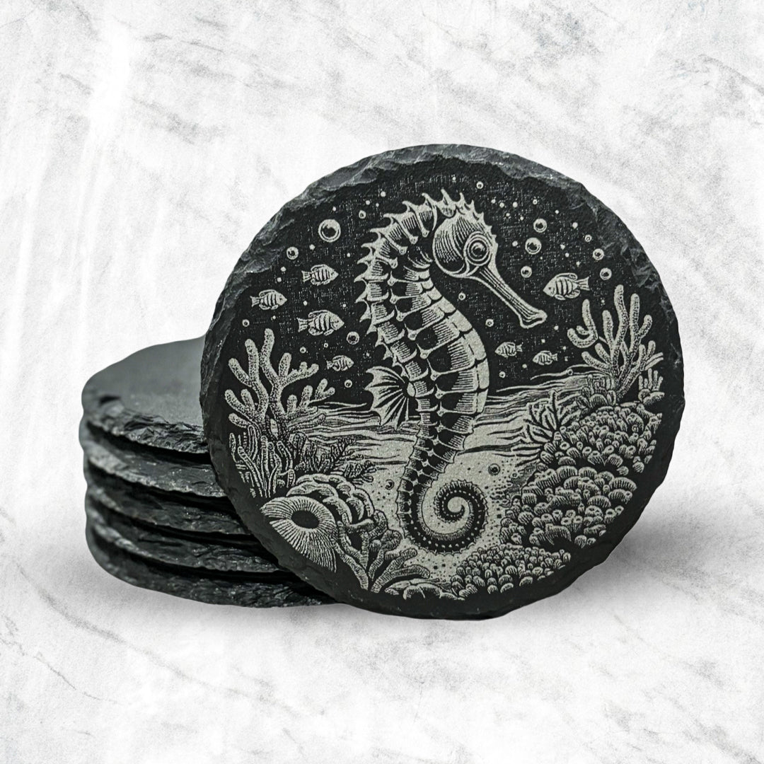 Slate Coasters - Beach Animals - Set of 4 w/ Holder