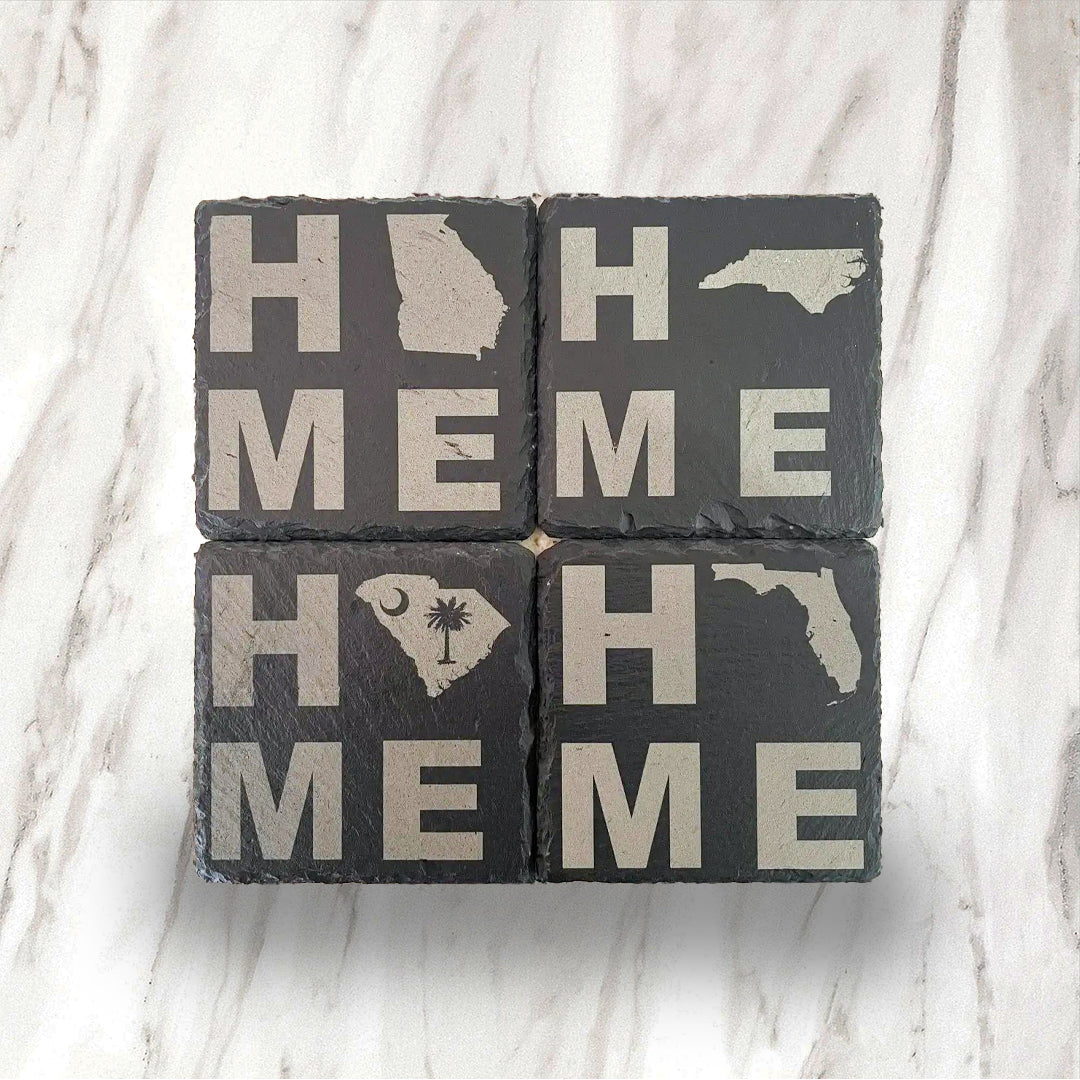 Slate Coasters - Home State Collection - Set of 4 w/ Holder