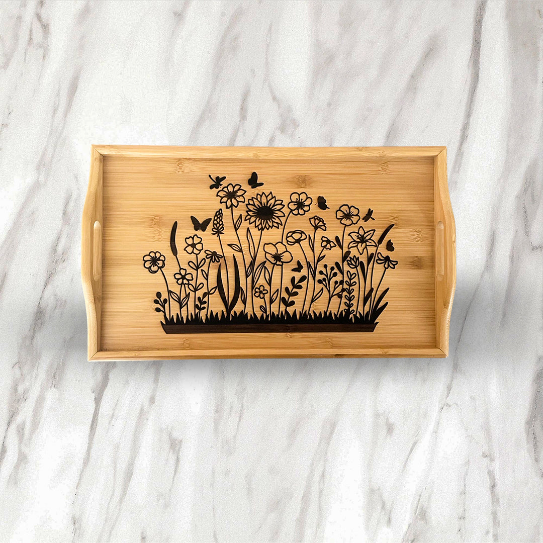 Serving Tray w/ Foldable Legs - Flower Scene