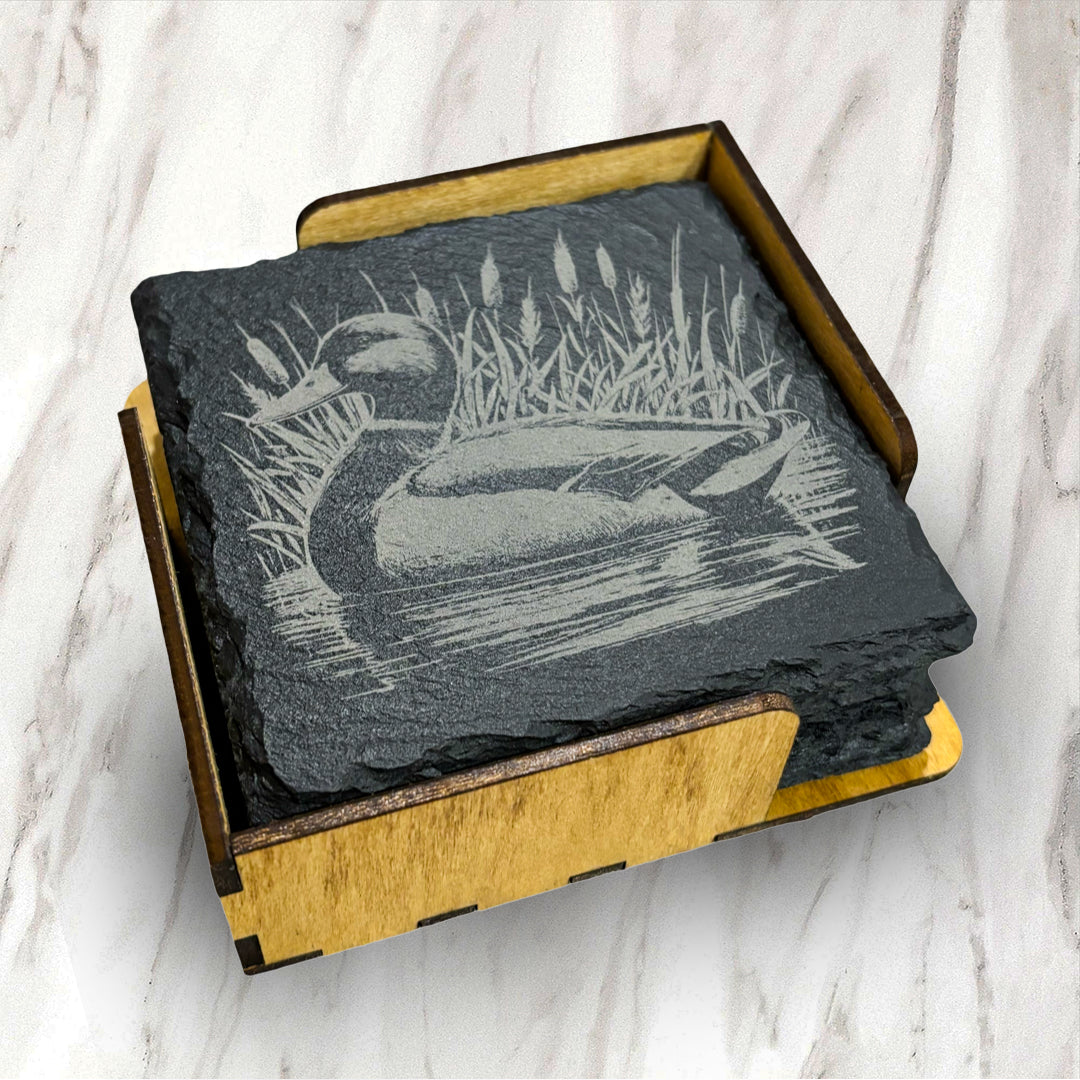 Slate Coasters - Duck Collection - Set of 4 w/ Holder