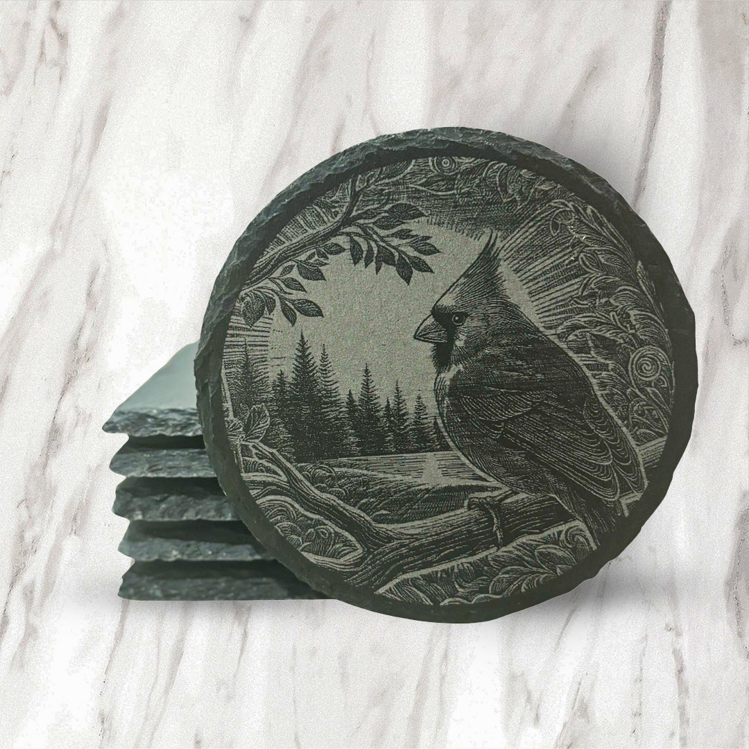 Slate Coasters - Bird Collection - Set of 4 w/ Holder