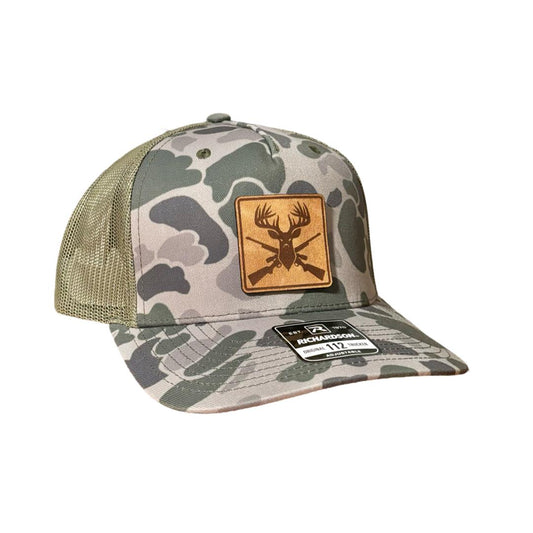 Leather Patch Hat - Deer Hunter Design - Trucker Hat - Richardson 112