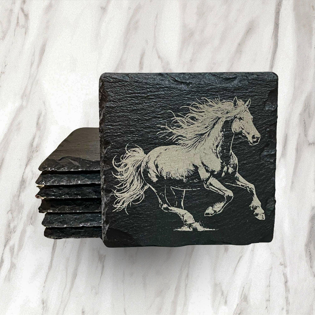 Slate Coasters - Horse Collection - Set of 4 w/ Holder