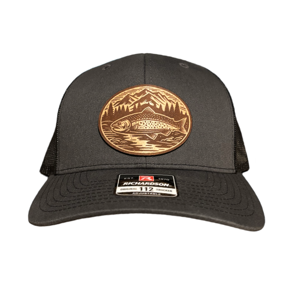 Leather Patch Hat - Trout Fishing Hat - Trucker Hat - Richardson 112