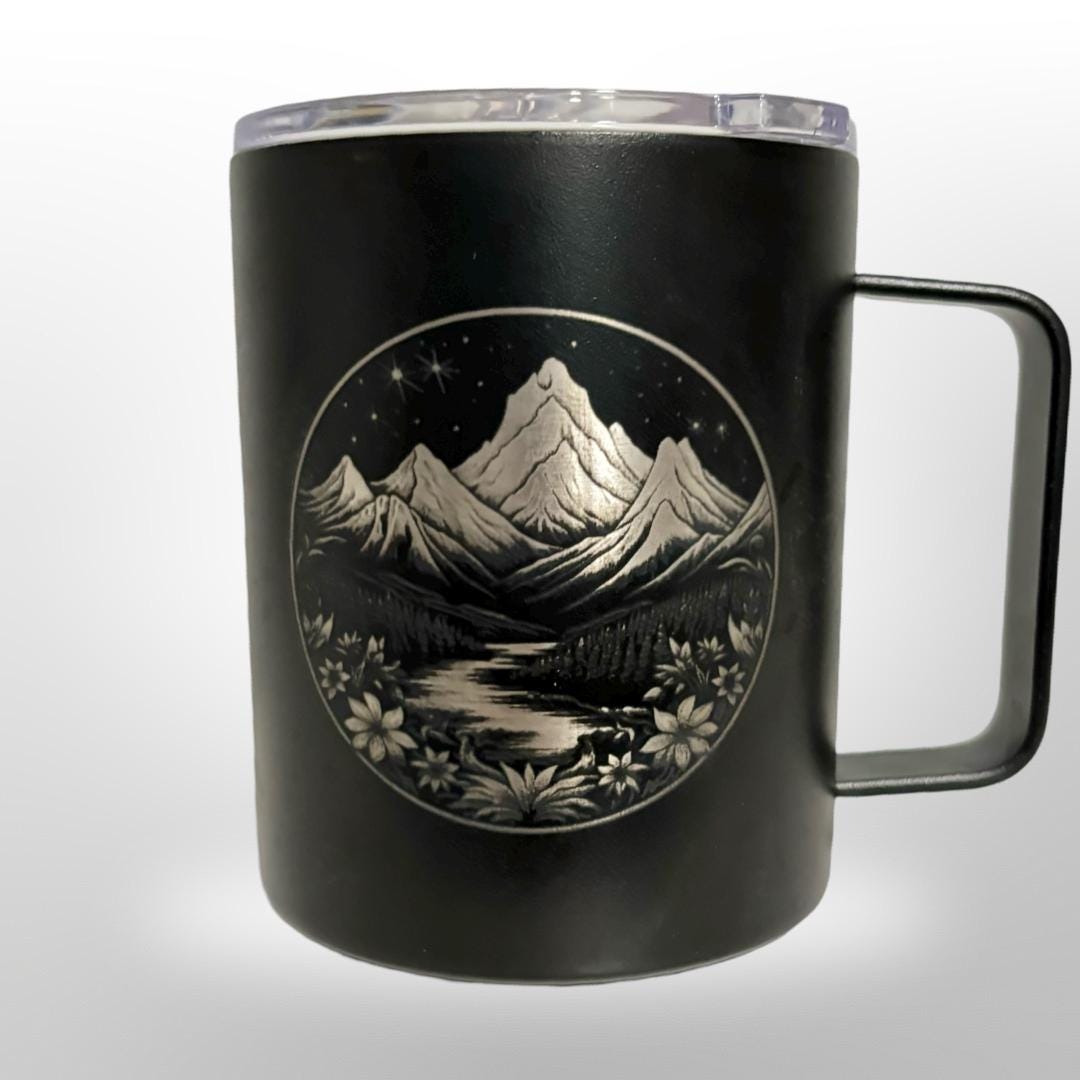 Coffee Tumbler - Mountain scene - Personalized Tumbler - Laser Engraved - Birthday Gift - Christmas Gift