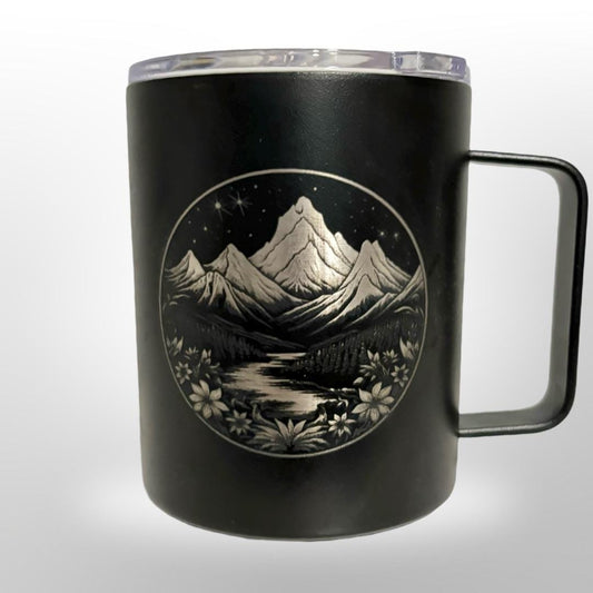 Coffee Tumbler - Mountain scene - Personalized Tumbler - Laser Engraved - Birthday Gift - Christmas Gift