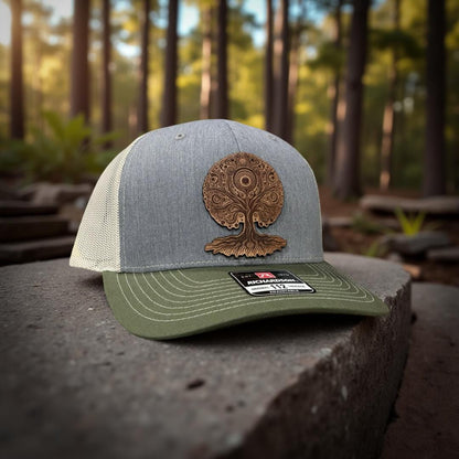 Tree of Life Leather Patch Trucker Hat - Richardson 112 - Handcrafted Headwear - Birthday Gift - Christmas Present