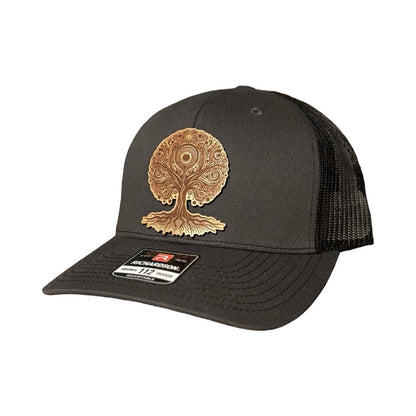 Tree of Life Leather Patch Trucker Hat - Richardson 112 - Handcrafted Headwear - Birthday Gift - Christmas Present