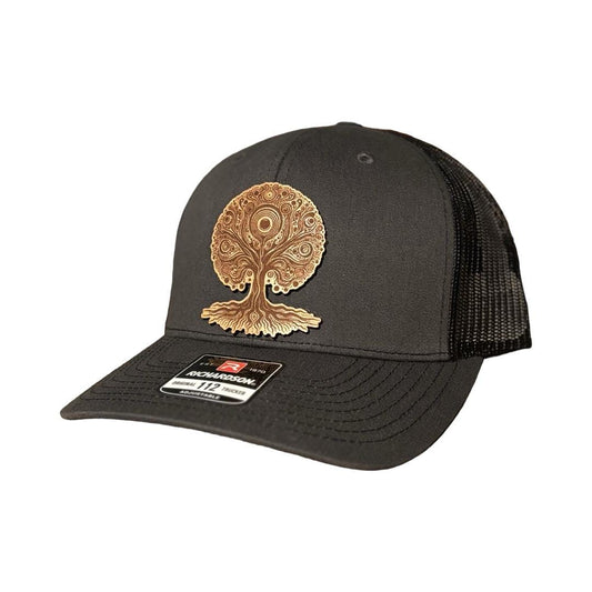 Tree of Life Leather Patch Trucker Hat - Richardson 112 - Handcrafted Headwear - Birthday Gift - Christmas Present