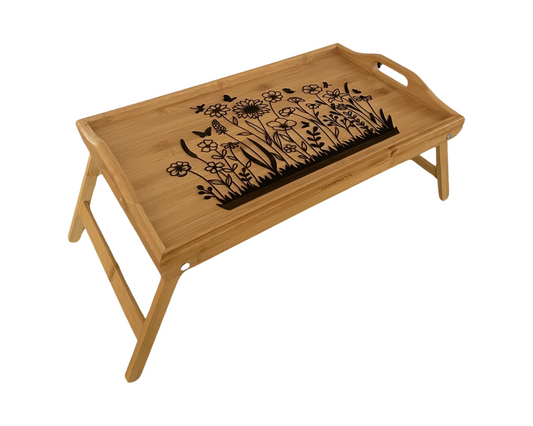 Serving Tray w/ Foldable Legs - Flower Scene