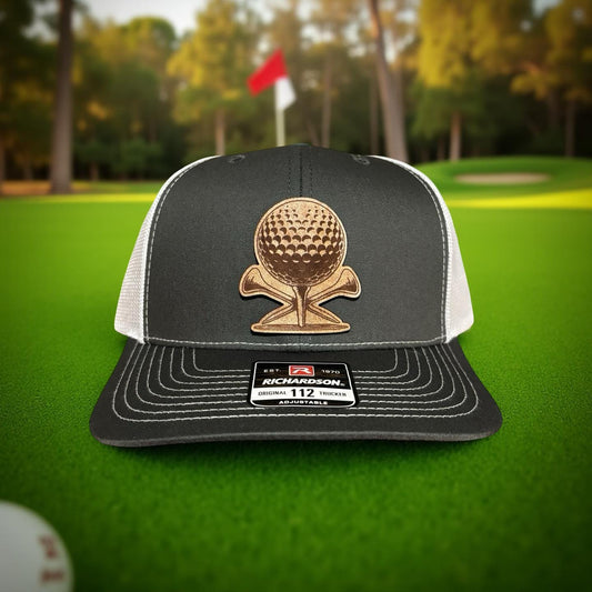 Leather Patch Hat - Golf and Tee Design - Trucker Hat - Richardson 112