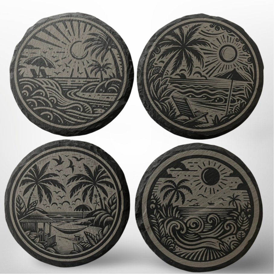 Slate Coasters - Set of 4 - Beach Scene