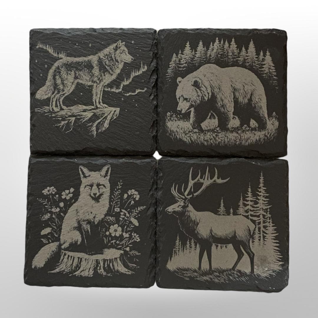 Woodland Creatures Coaster Set w/ Holder