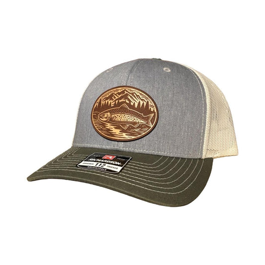 Trout Fishing Leather Patch Hat, Trucker Hat, Fishing Cap, Richardson 112,  Mens hat, Custom Patch Hat, Dad Hat, Christmas Gift, Outdoor Hat