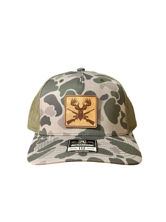Leather Patch Hat - Deer Hunter Design - Trucker Hat - Richardson 112