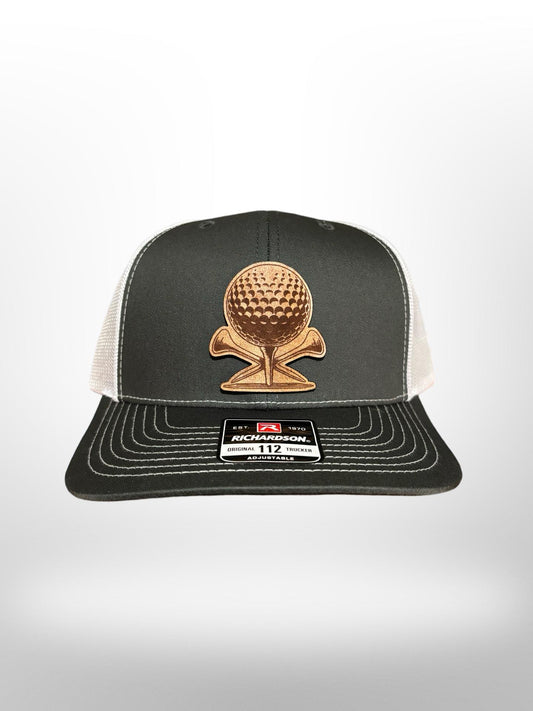 Leather Patch Hat - Golf and Tee Design - Trucker Hat - Richardson 112