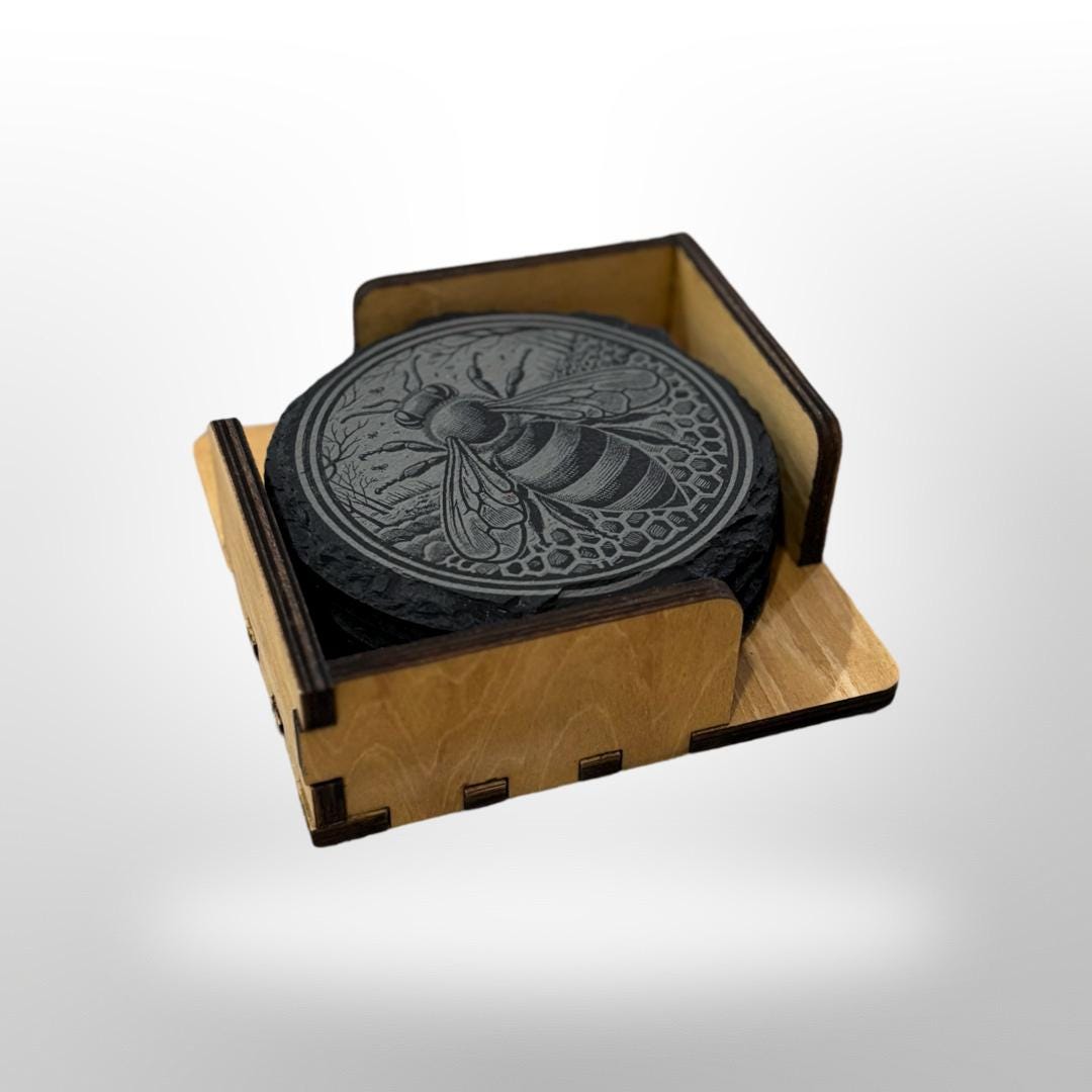 Honey Bee Slate Coasters - Bee Art - House Warming Gift - Wedding Gift - Bee Lover Gift - Birthday Gift - Kitchen Decor - Bar Decoration