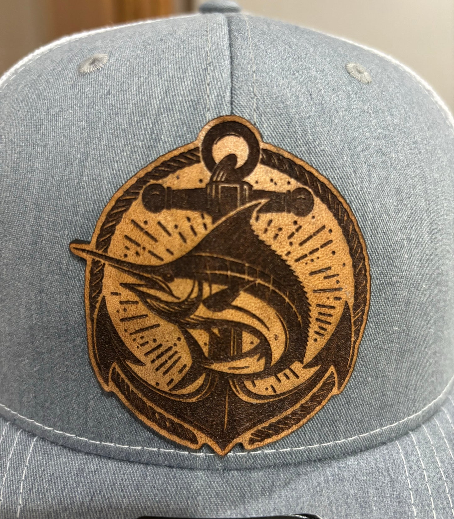 Leather Patch Hat - Marlin & Anchor Hat - Trucker Hat - Richardson 112