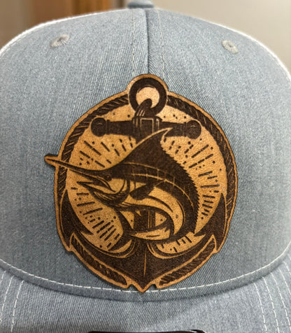 Leather Patch Hat - Marlin & Anchor Hat - Trucker Hat - Richardson 112