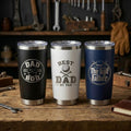 three insulated tumblers featuring designs for dad. Perfect Gift for Fathers day