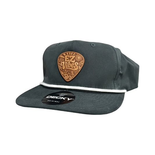 Decky Grandpa Rope Hat with Cusom Logo featuring a design in the shape of a guitar pick