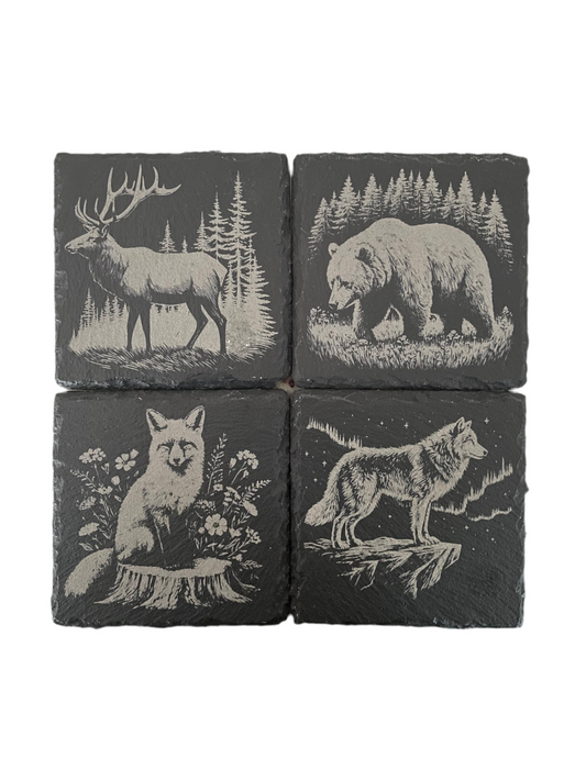 Slate Coasters - Set of 4 Woodland Creatures