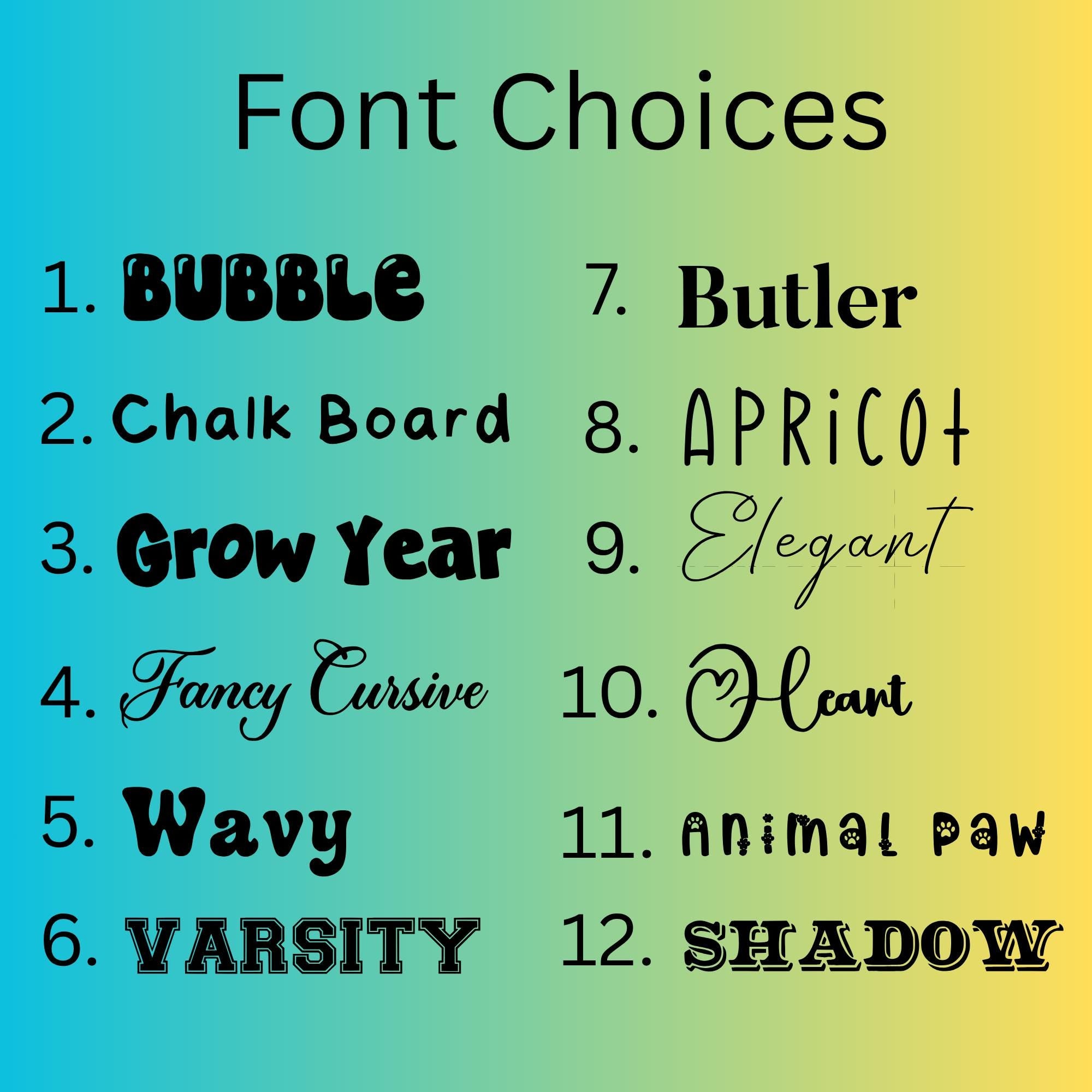 The different font options you can get engraved onto the cup