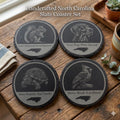 4 Hand Crafted Slate Coasters with North Carolina State animals  engraved onto them