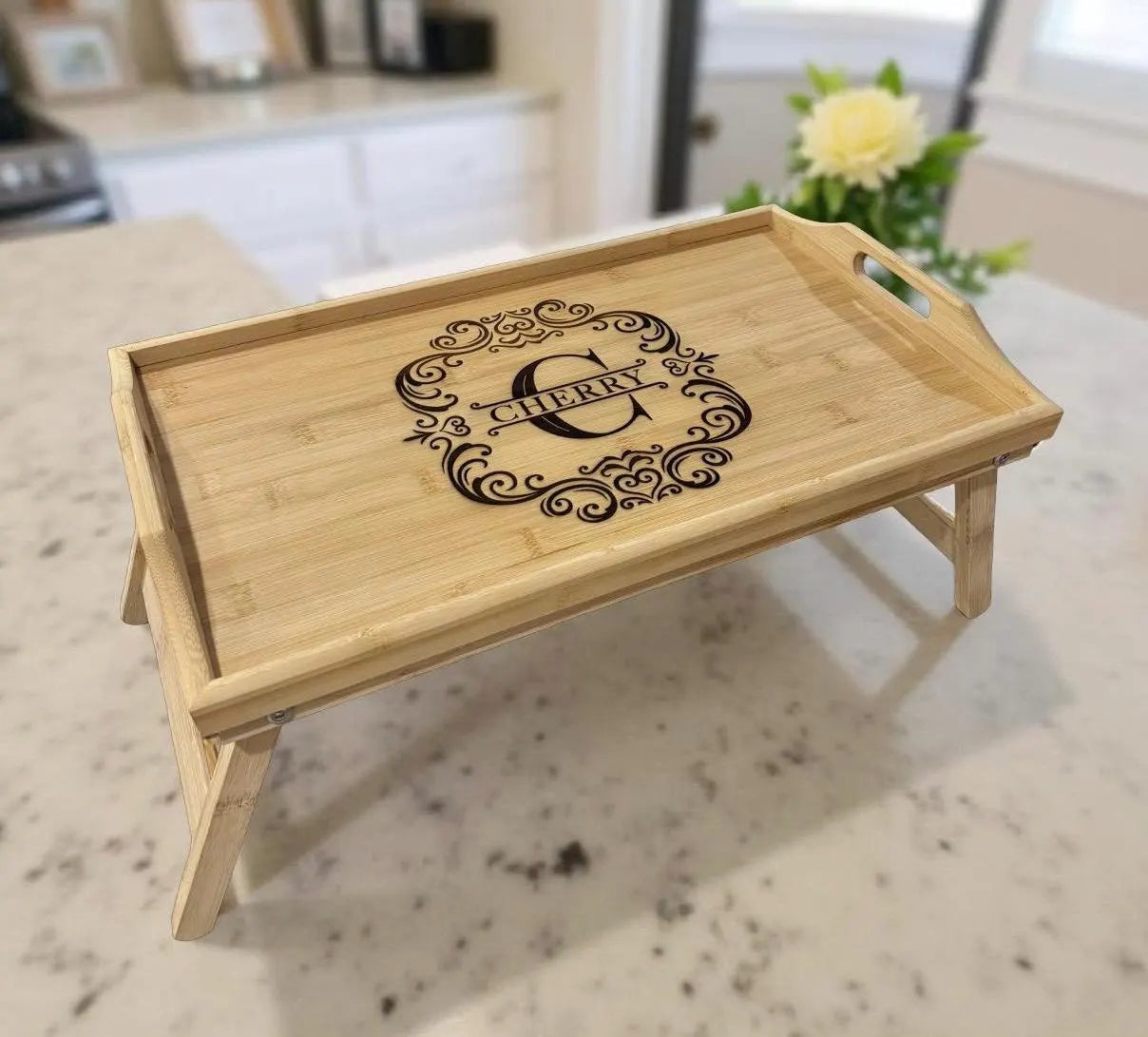 Personalized Serving Tray w/ Foldable Legs, TV Tray, Breakfast Bed Tray, Wedding Gift, House Warming Gift, Realtor Gift, Charcuterie Board