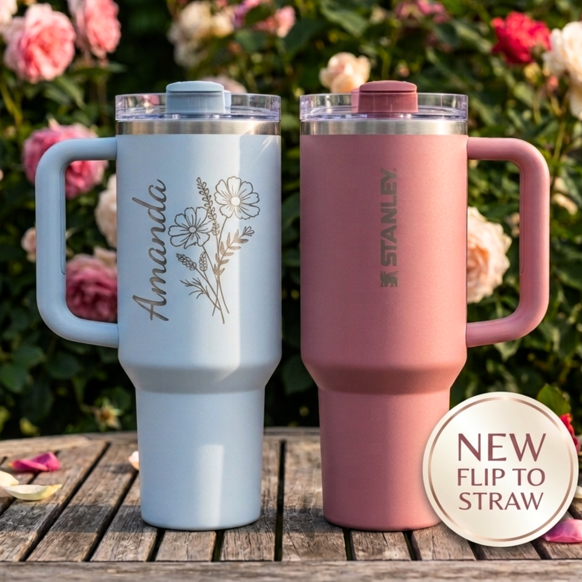 Personalized 40oz Stanley Cup - Custom Birth Flower Design
