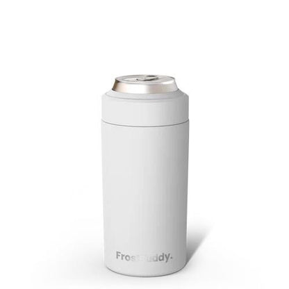 White can cooler with silver lid on a white background