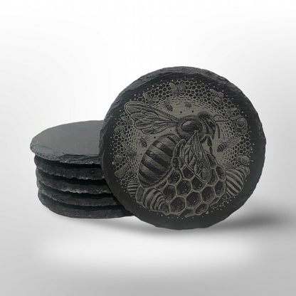 Honey Bee Slate Coasters - Bee Art - House Warming Gift - Wedding Gift - Bee Lover Gift - Birthday Gift - Kitchen Decor - Bar Decoration