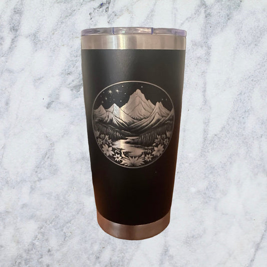 Drinking Cup w/ Mountain Scene - Mountain House Decor - Vacation Stainless Steel Tumbler - Personalized Mountain Gift - Custom Laser Engrave