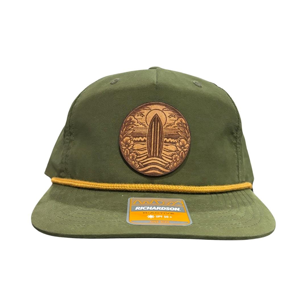 Leather Patch Hat - Surfing Cap - Beach Hat - Trucker Headwear - Richardson Rope Hat