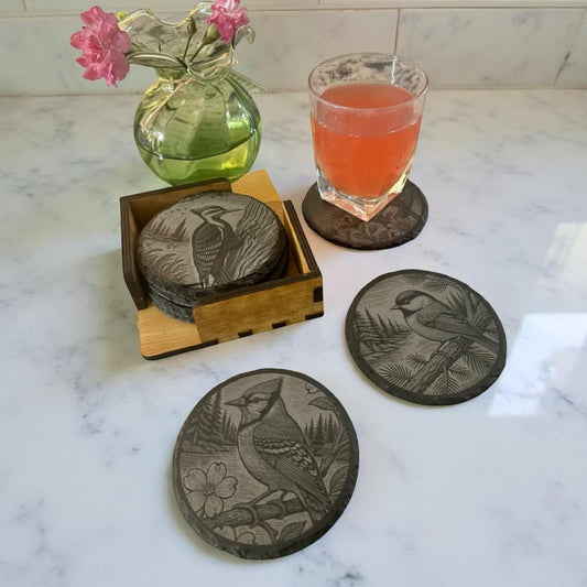 Bird Lover Slate Coaster Set, Bird Watcher Gift, Custom Bird Art, Kitchen Decor,  Bar Decoration, Housewarming Gift, Gif for Him or Her, Art