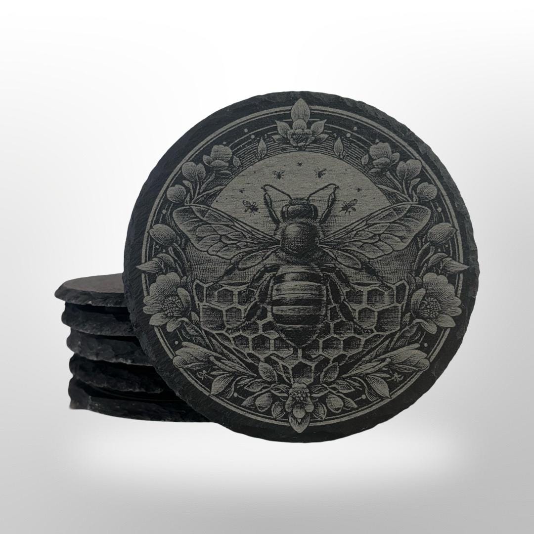 Honey Bee Slate Coasters - Bee Art - House Warming Gift - Wedding Gift - Bee Lover Gift - Birthday Gift - Kitchen Decor - Bar Decoration