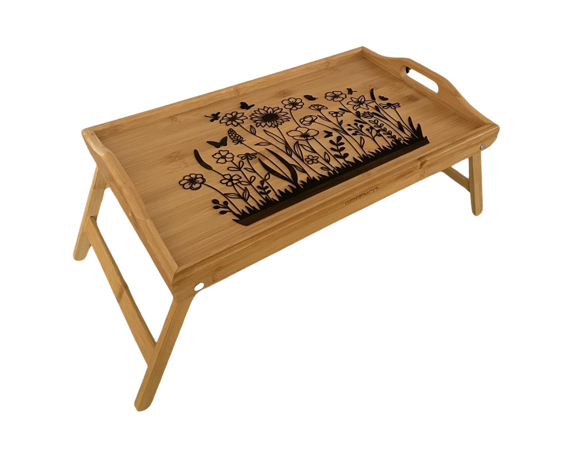 Laser Engraved Bamboo Serving Tray with Flower Art