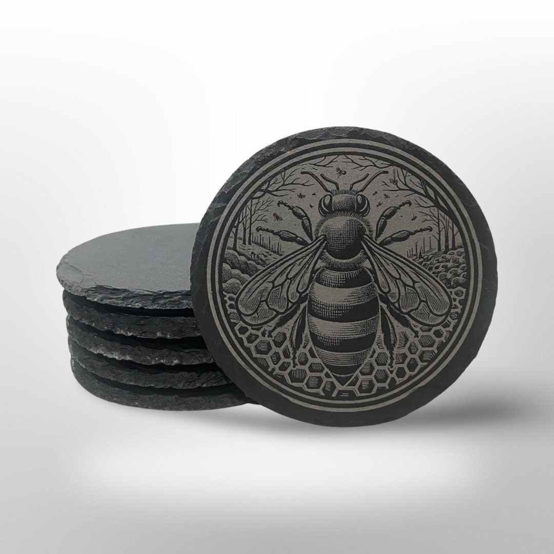 Honey Bee Slate Coaster Set w/ Holder