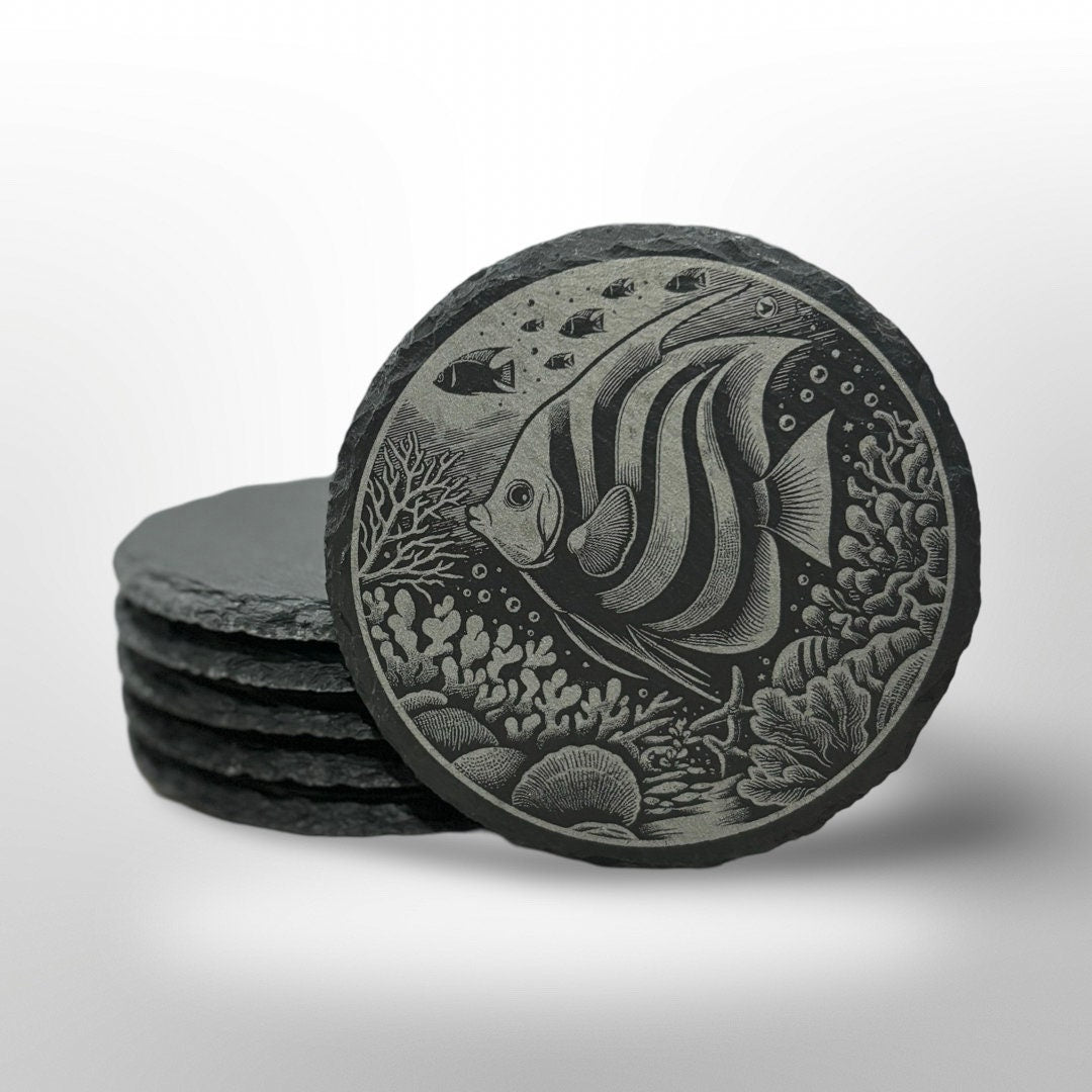 Ocean Animal Slate Coaster Set w/ Holder