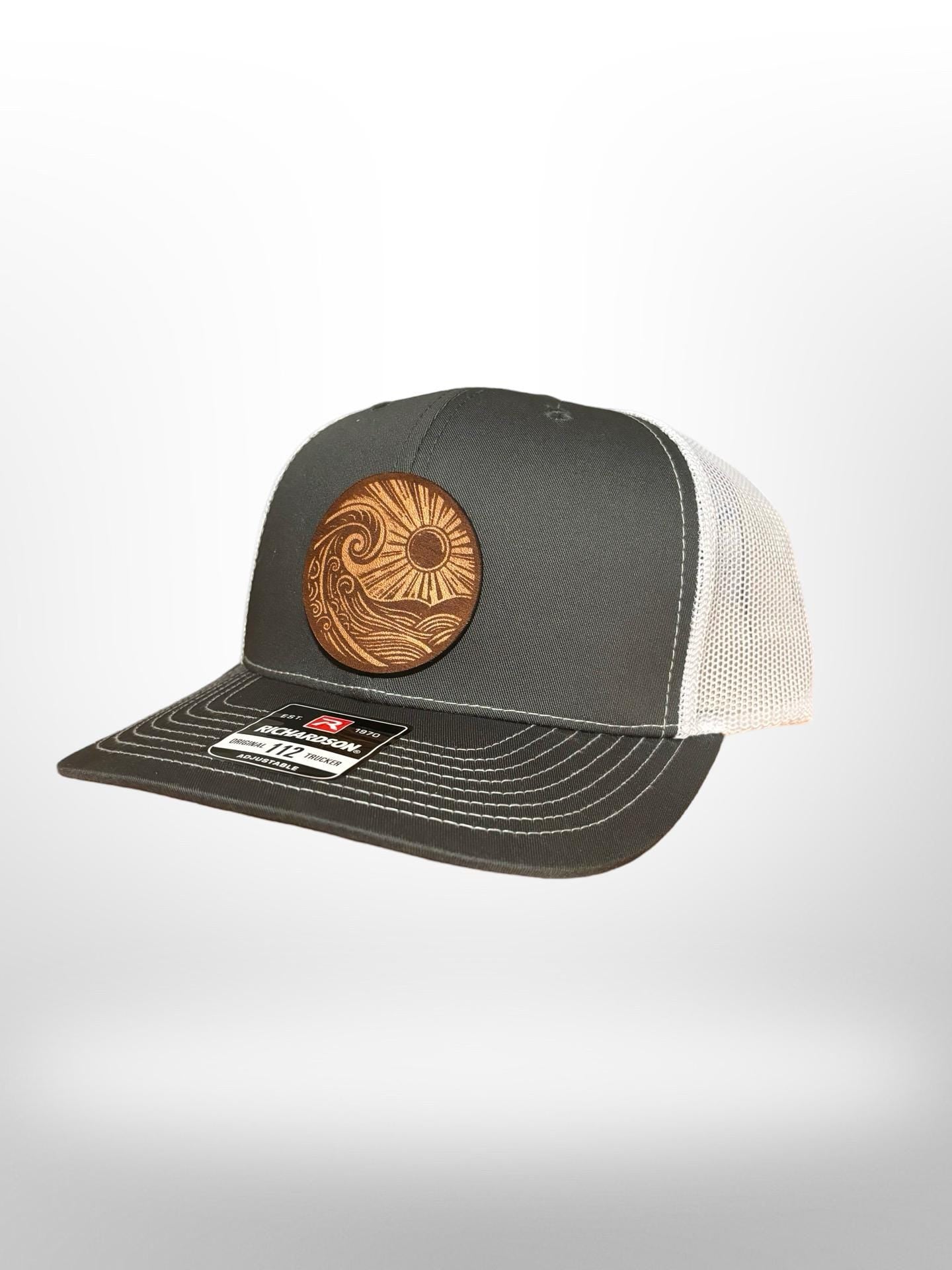 Beach Wave and Sun Leather Patch Hat – Richardson 112 Trucker Hat