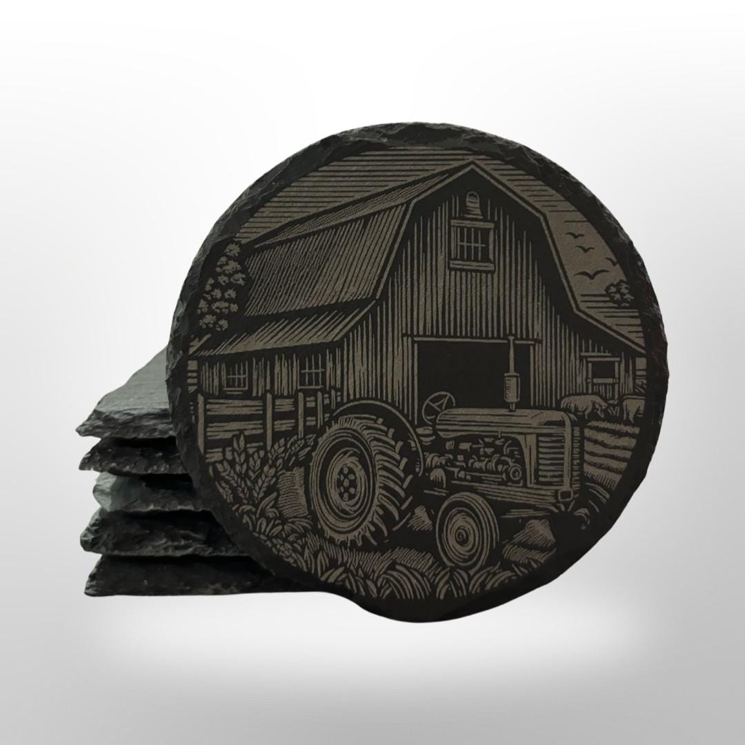 Farm House Slate Coaster Set w/ Holder