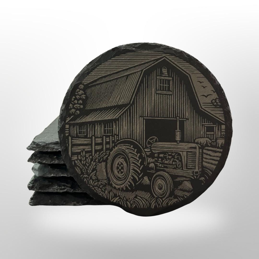 Farm House Slate Coaster Set w/ Holder