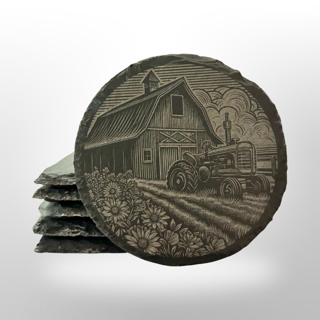 Farm House Slate Coaster Set w/ Holder