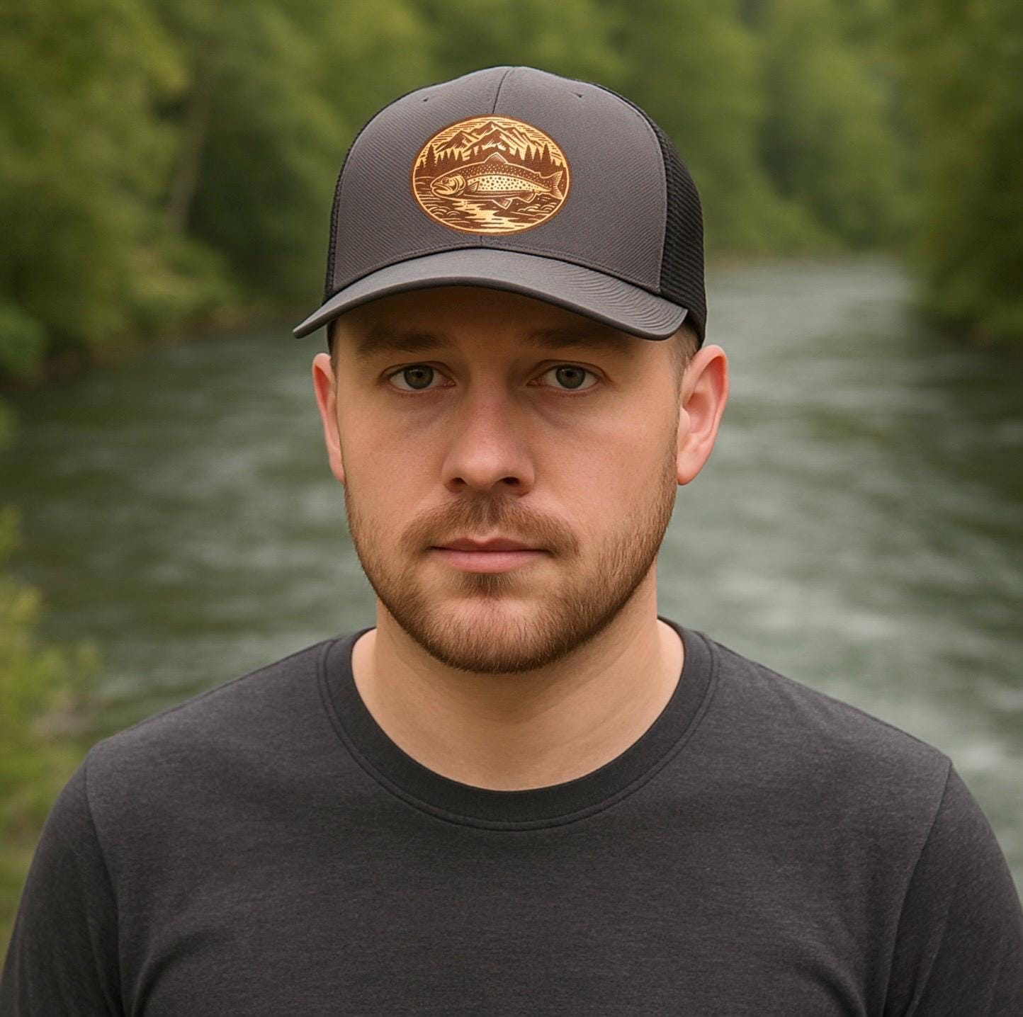 Trout Fishing Leather Patch Hat - Richardson 112 Trucker Hat