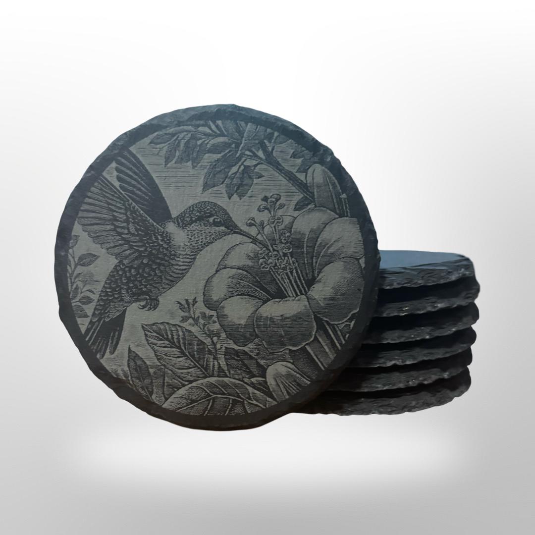 Hummingbird Slate Coaster Set w/ Holder