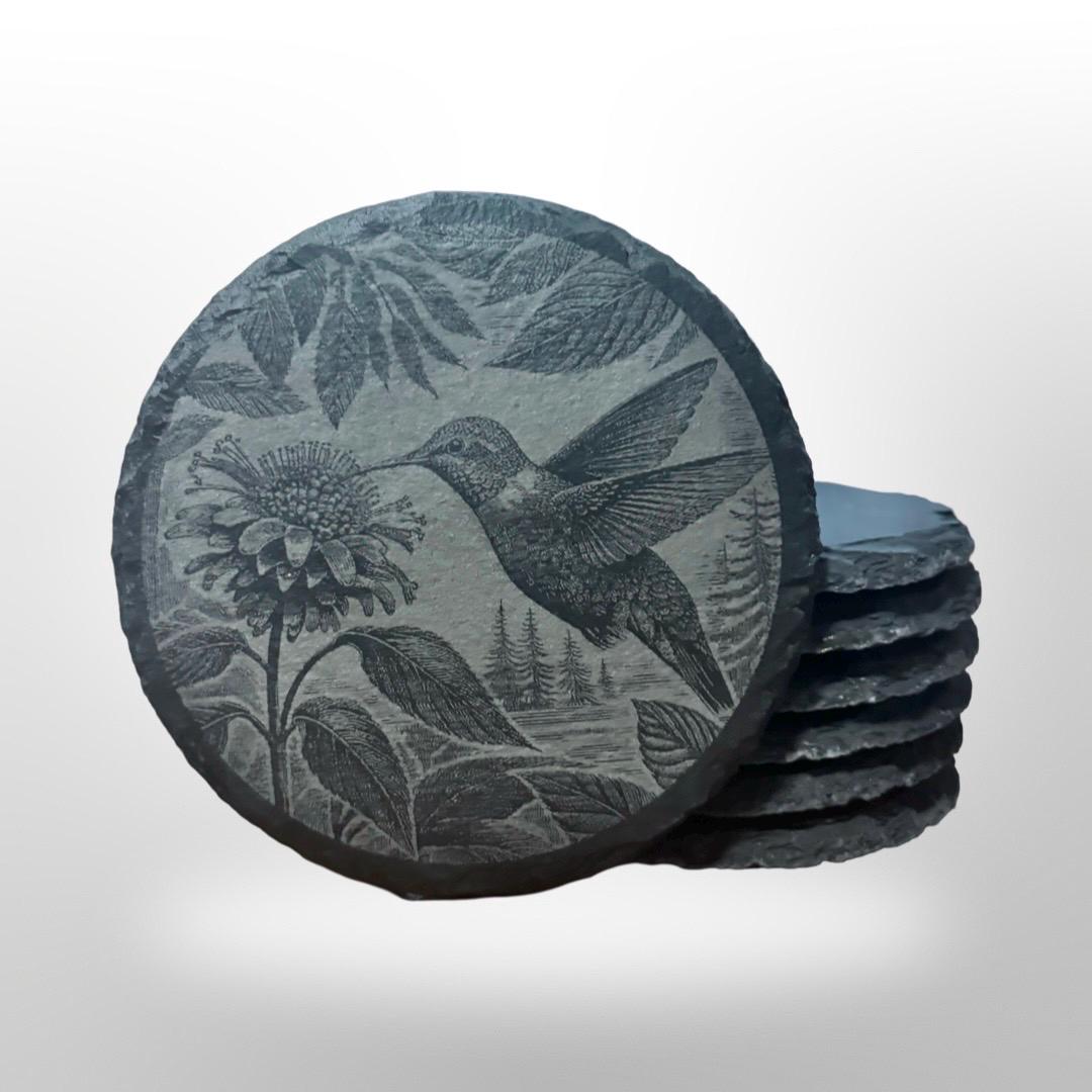 Hummingbird Slate Coaster Set w/ Holder