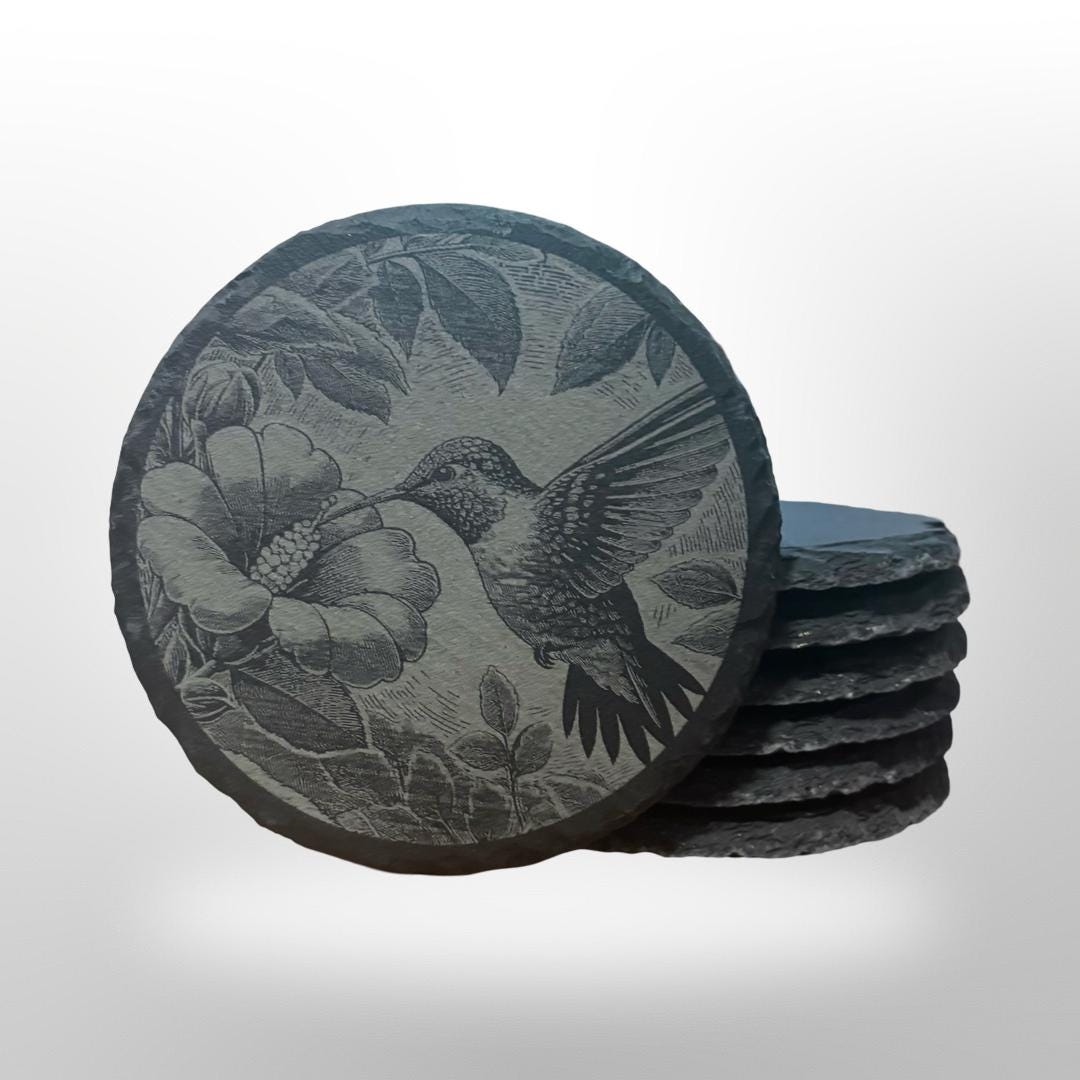 Hummingbird Slate Coaster Set w/ Holder