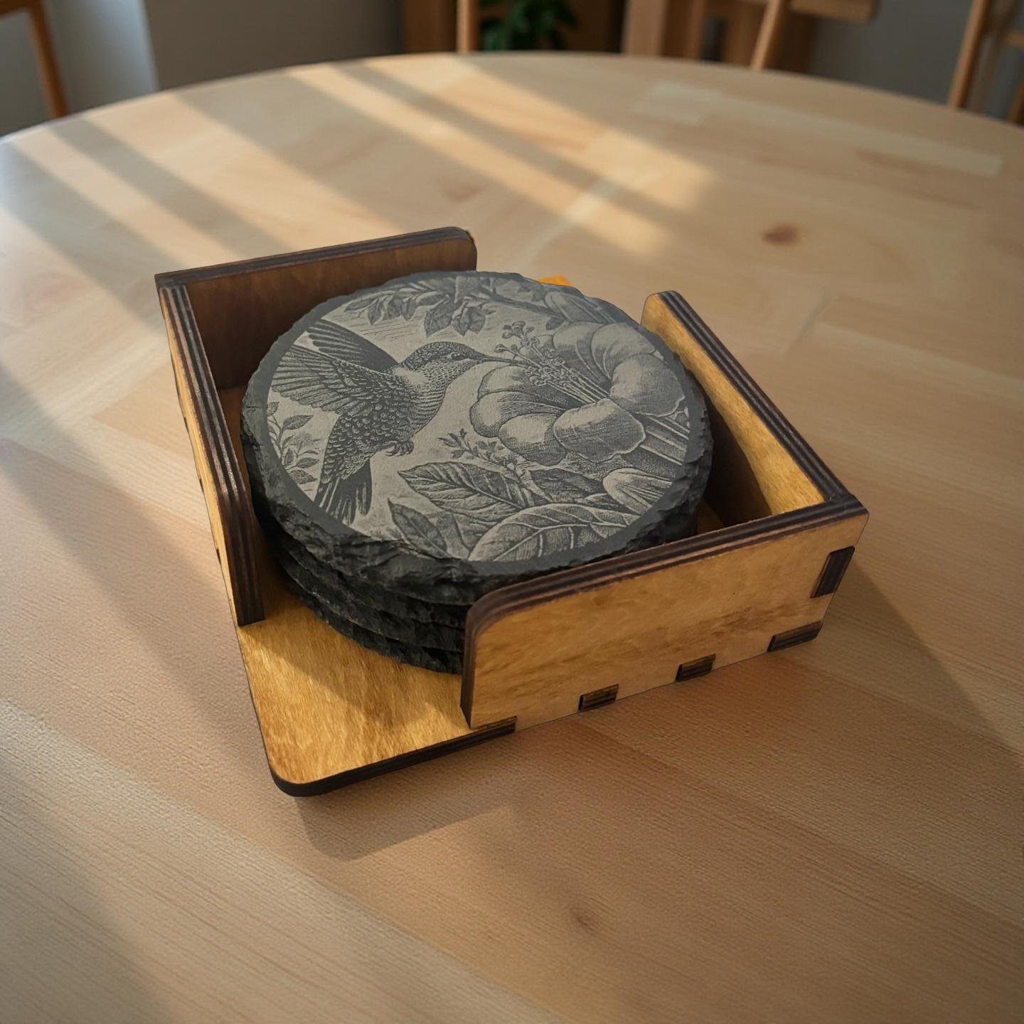 Hummingbird Slate Coaster Set w/ Holder