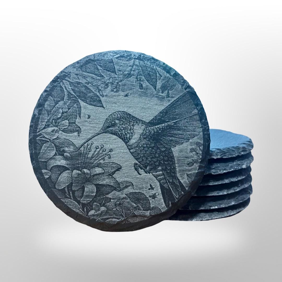 Hummingbird Slate Coaster Set w/ Holder